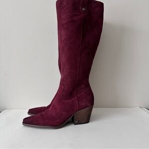 Sam Edelman Woods Burgundy Suede Knee-High Wide Calf Boots, Sz 10.5M Preowned